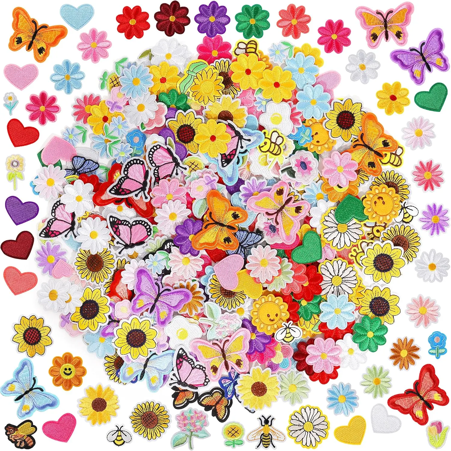 120PCS Random Iron on Patches for Clothing Flower Heart Patch Iron on Cute Butterfly Embroidered Sew Applique Repair Patches for Jeans Jackets Backpacks