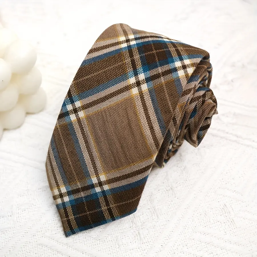 3 pieces of JK/DK college-style plaid hand-tied ties suitable for casual everyday street wear