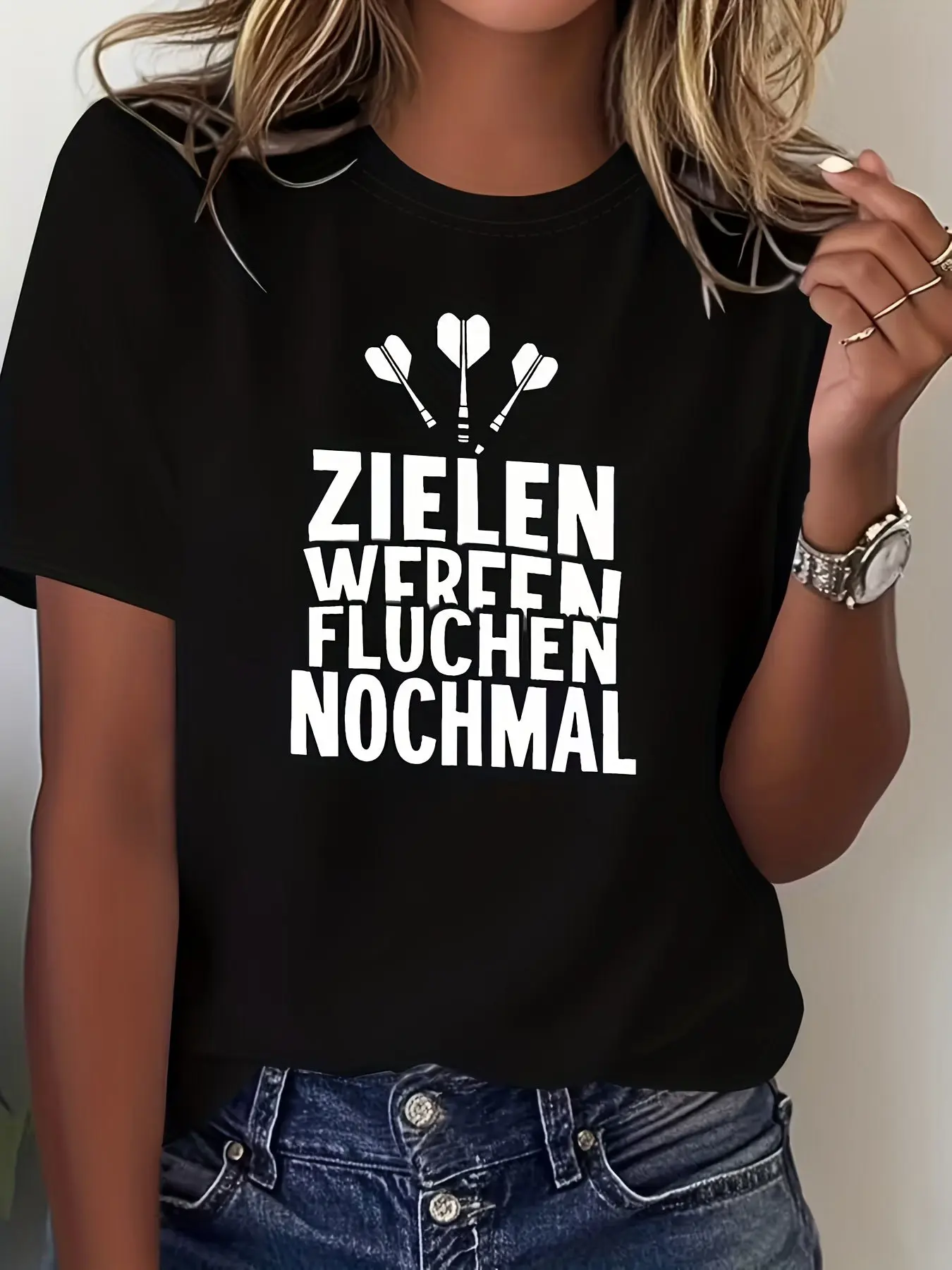 German Throwing Dart Cursing Re-Throw Letter Print unisex soft cotton short sleeve t shirt, vintage graphic casual tee for men women teens, perfect birthday holiday gift for camping travel gym daily street casual wear