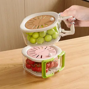 Fruit Strainer Container with Lid, 2-in-1 Draining and Preservation Basket,Fruit Washing Bowl with Strainer,Fruit Washer Drainer Container Set with Lid and Handle Kitchen Gadgets