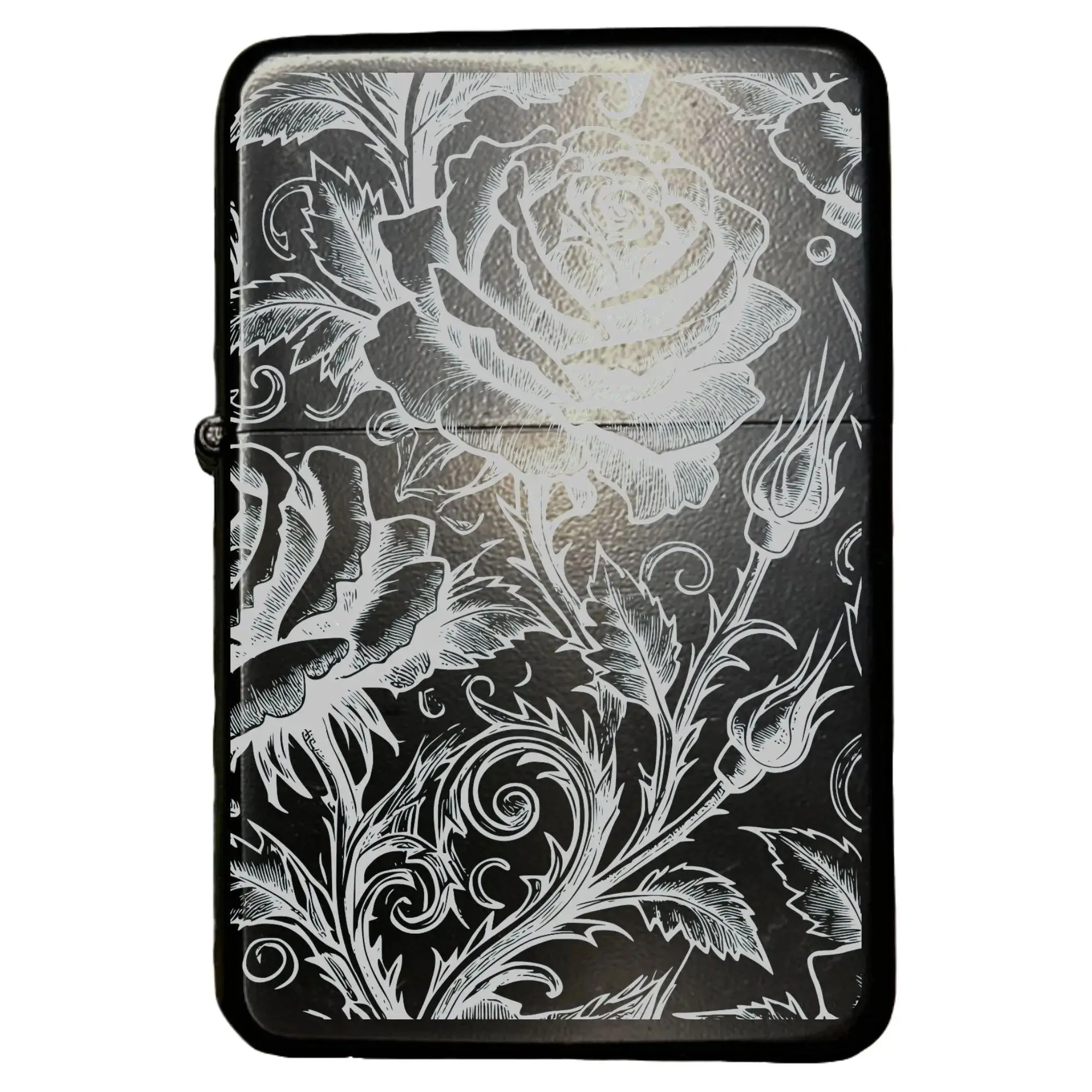 Geometric Rose Pattern Engraved Metal Lighter Holder, Decorative Windproof Accessory for Home Supplies