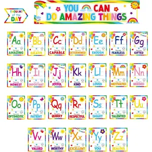 Colorful Alphabet Affirmations Bulletin Board Set Positive Alphabet Cutouts Motivational Inspirational Poster ABC Charts Letters Poster for Classroom  Wall Decor  to School Supplies