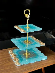 3 Tiered Square Cake Stand,  Geode Resin Desert stand,  luxurious dessert or cake stand