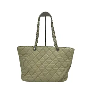 Pre-owned CHANEL gray companion tote bag quilted design with chain handles and logo embroidery H20005590