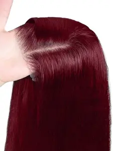 Ready To Wear 5X5 Glueless HD Lace Front Wig Human Hair Wig 180% Density 99J Burgundy Color Bone Straight Hair Pre-Plucked Hairline And Baby Hair No Glue For Women Lace Frontal Wig Glueless Human Wigs