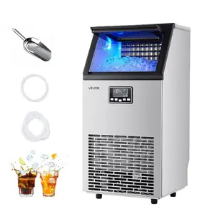 VEVOR Commercial Ice Maker Machine, 100 lbs/24h with 28Lbs Storage, 45 Cubes per Cycle, Stainless Steel Freestanding Under Counter Ice Maker with LED Self-Cleaning, for Home Bar Restaurant