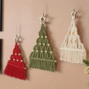 Handmade Macrame Christmas Tree Wall Hanging – Boho Holiday Decor with Wooden Star & Beads