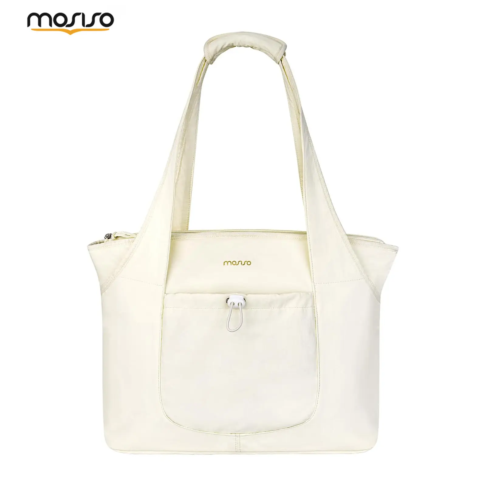 MOSISO Canvas Laptop Tote Bag for Women, Large Capacity Work & Travel Tote with Laptop Compartment, Zipper Closure & Trolley Sleeve, Beige, Work Bag, Tote Bags Women