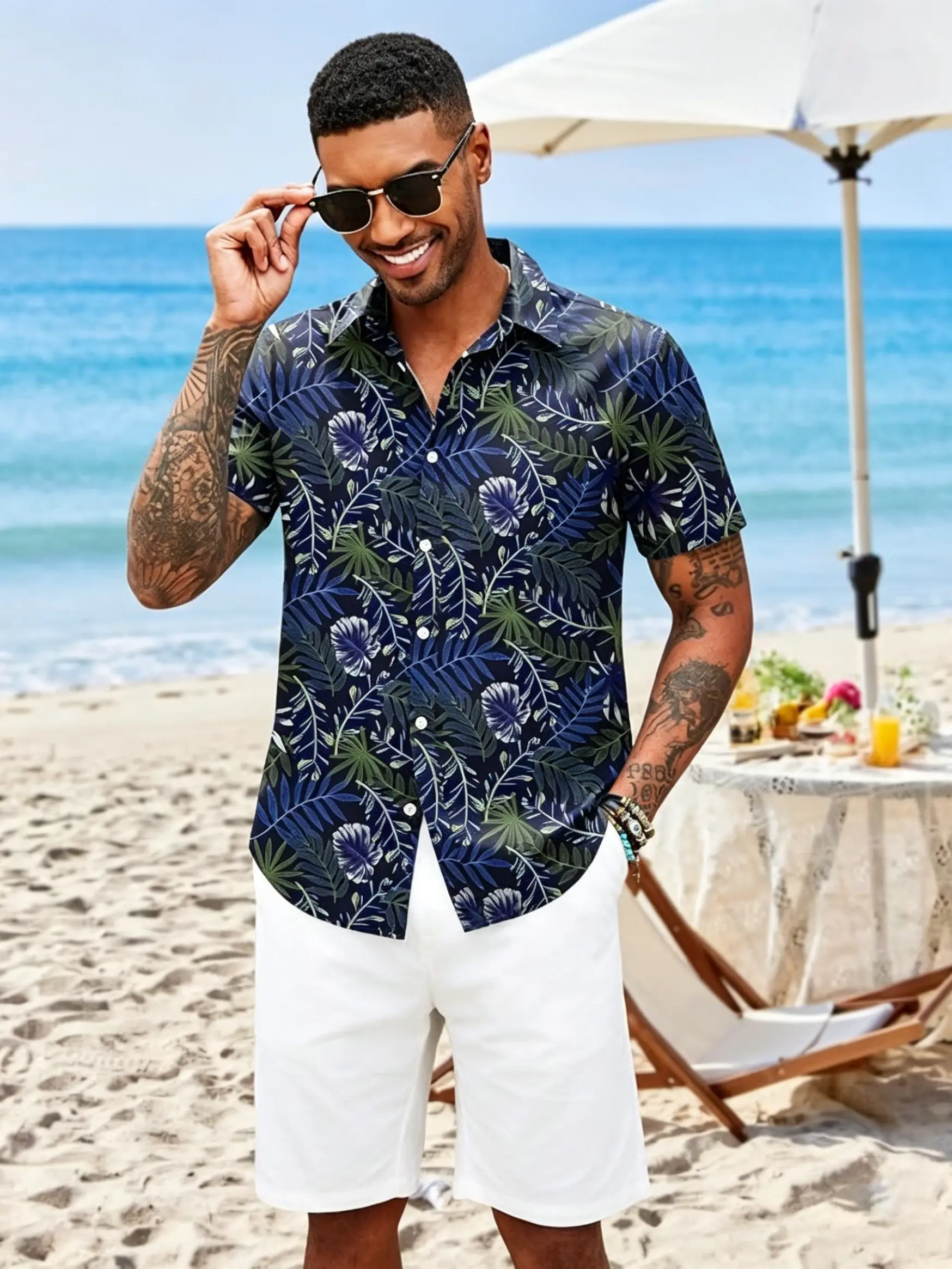 Men’s Fashion Soft Relaxed Fit Short-Sleeve Button-Down Hawaiian Vibrant Pineapple Print Island Shirt - Lightweight Fabric Basic Casual Top for Beach Vacation, Party, Fade-Resistant Prints