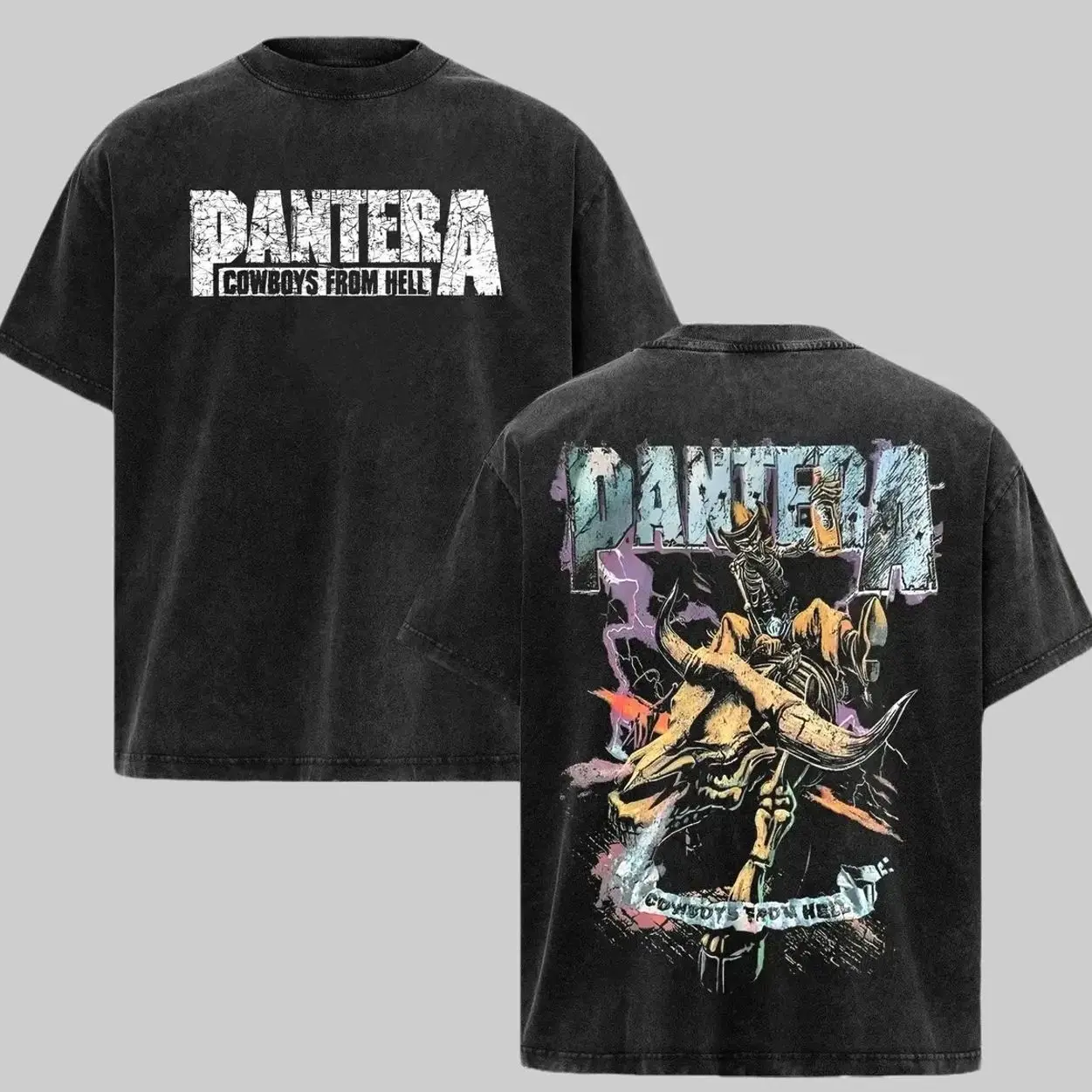 Men's Pantera Vintage Cowboys From Hell Graphic Short-Sleeve Tshirt - Metal Band Tour Merch, 90s Kid Aesthetic Grunge Top, Band Tee Style Alternative Streetwear Menswear Casual T1J