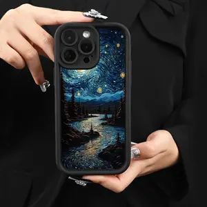 Van Gogh graffiti pattern, new sky eye staircase phone case, fun, simple, stylish and trendy, suitable for iPhone 17 E Air Pro ProMax iPhone16 15 14 Plus 13 12 Mini 11 X XS XR both men and Women's iPhone cases,Impactresistant Cover