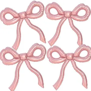 Bow Balloons Pink Bow Birthday Decorations Baby Shower Decorations Bridal Shower Bow Themed Party Supplies (Set of 4)