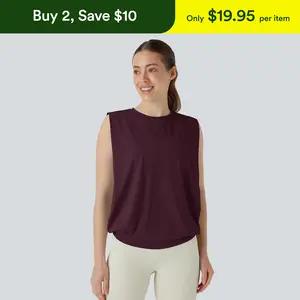 Halara Round Neck Ruched Cool Touch Yoga Tank Top-UPF50+