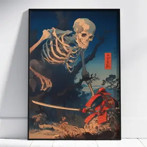 Samurai vs Skeleton Ukiyo-e Print: Japanese Gothic Art