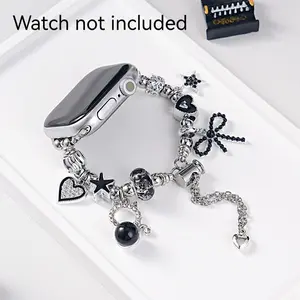 New Apple Watch Band for Women, Elegant Aesthetic Beaded Cat Pendant Strap, Fits Iwatch 38-49mm, Apple Watch Ultra, Gift for Birthday Valentine's Day, Smartwatch Accessories