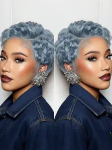 Curly Pixie Cut 13x4 Lace Front Wigs, Human Hair 180% Density, Short 6 Inches Layered Curly Wig for Women