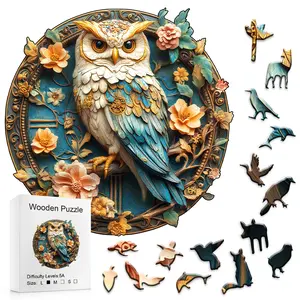 Wooden Owl Puzzle Detailed Animal Jigsaw for Adults & Kids Difficulty Level 5A 3D Flower & Bird Design Toddler Alphabet Crafts