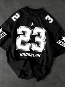 Men's summer casual T-shirt, round neck, short sleeves, printed with letters and numbers, fashionable summer T-shirt, suitable for everyday wear, comfortable fit for men