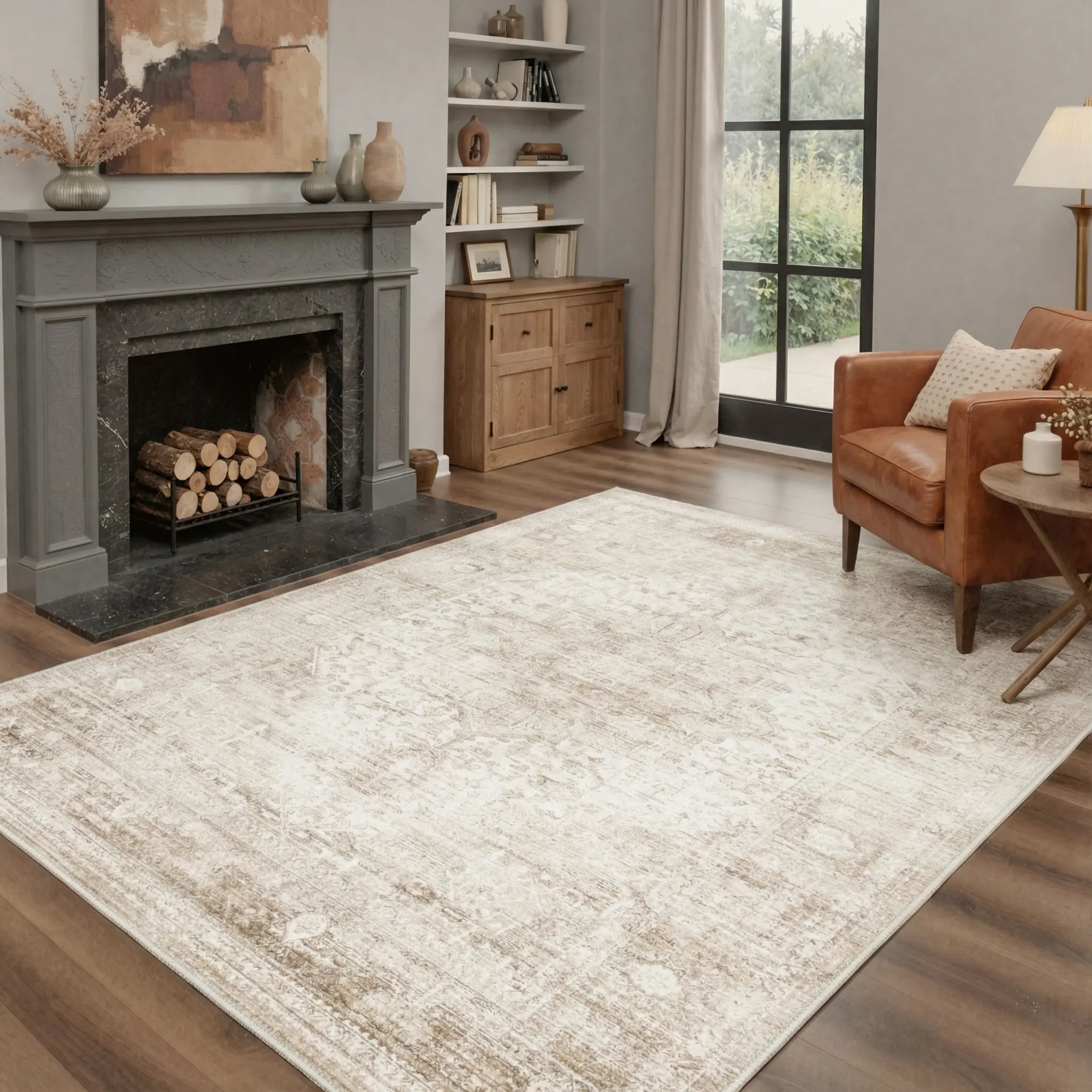 【Back To School】GENIMO Low Pile Area Rugs Boho Vintage Decor Machine Washable, Non-Slip, Pet Friendly for Livingroom Bedroom Kitchen Runway Enterway