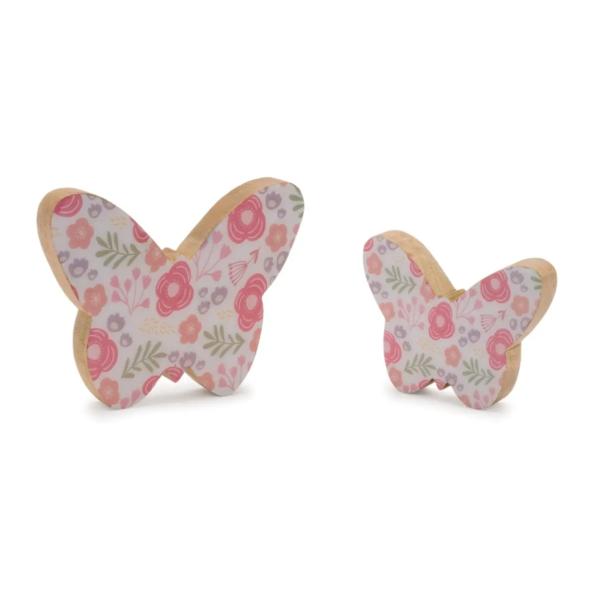 Melrose 2-Piece Colorful Cute Collectible Decorative Figurines - 96239DS, 3.5 in. & 5.5 in., White & Pink, 360-Degree Stand, Indoor Home Room Decor for Shelf/Tabletop, Whimsical Flower Wood Butterfly Ornaments, Collectible Figurines