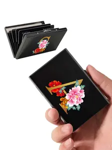 Floral & Letter Pattern Card Holder, Mini Credit Card Wallet, RFID Blocking Ultra-thin Metal Hard Shell Wallet, Suitable for Women and Men's Card Bag Storage