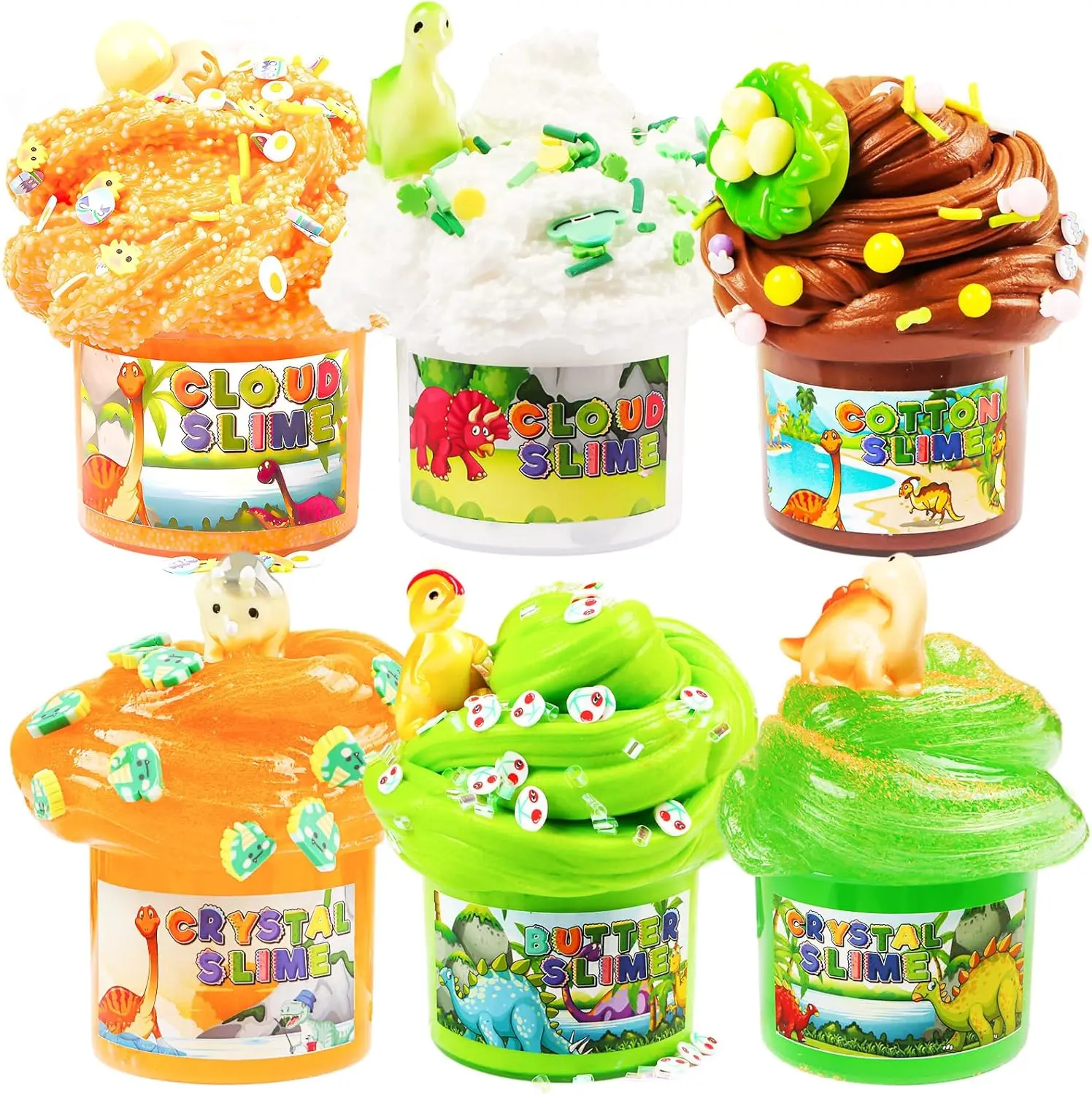 6 Pack Slime Kit, Green & Yellow Cloud Butter & Clear Slime for Kids Ages 8–12, Soft Stretchy Non-Sticky Sensory Fidget Slime, Party Favors, Goodie Bag Stuffers, Birthday & Christmas Gifts for Girls