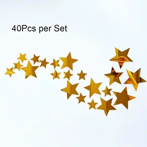 3D Old  Stars Acylic Wall Stickers with Adhesive Art Decal Satin Paper   DIY Decor Removable Stickers