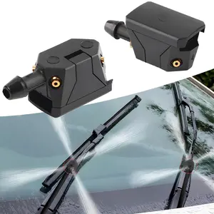 2 Counts Universal 4-Way Windshield Washer Nozzles - Arm Mounted Front Wiper Spray Jets for Cars, Black