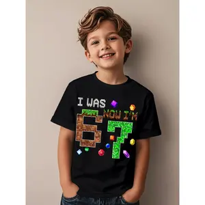 Kids' 7th Birthday Graphic T-Shirt - Cotton, Slight Stretch, 6-7 Years Old, Cute 7 Number Print, Round Neck, Casual Summer Top, Machine Washable Birthday Outfit for Boys & Girls