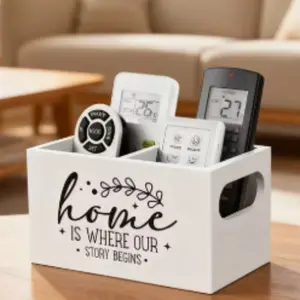 Desktop Remote Control Organizer Rack, Multi-Functional Media Storage Box, Country Style Organizing Box for Sofa and Bedside