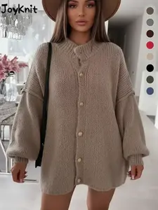 Women's New Arrival Fashion Fall Winter Knit Cardigan, Simple Versatile Loose Fit Long Sleeve Knitted Sweater with Metal Buttons Knitwear
