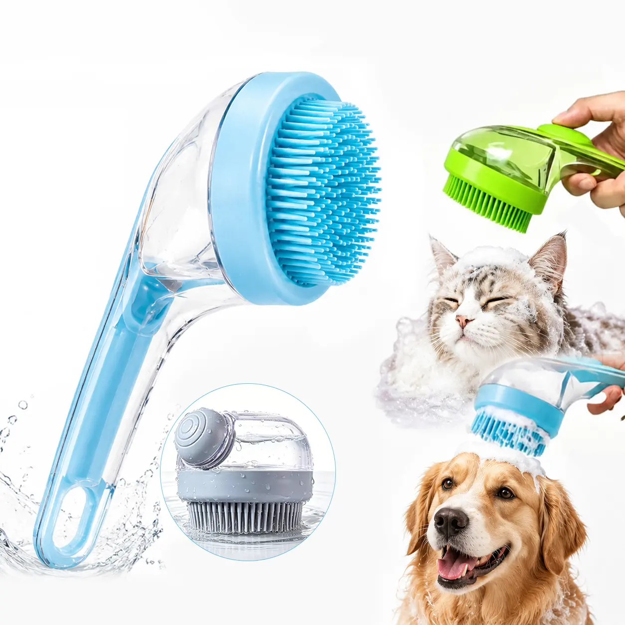 （GET 2 IN TOTAL）3-in-1 Pets Massage & Happy Bath Time Brush, Multifunctional Silicone  Bath Brush Bath Accessory, Dog shower massage brush,Pet  scrubber brush,  Cat & dog bath brush, Rubber pet grooming scrub brush, Deep clean pet bath brush