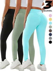 Women's Sporty Fitness Leggings Set, Slim-Fit Comfortable Yoga Pants, Ideal for Gym & Daily Wear, Pack of Three