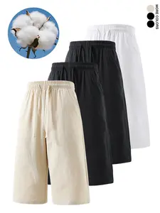 4 Pack Men's Linen-Style Cotton 7/7 Pants Elastic Drawstring Waist Loose Beach & Streetwear