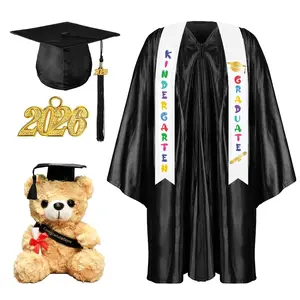 7 Pcs Kindergarten Graduation Gown Cap 2026 Preschool Graduation Accessories Stole Tassel Sash Charm Bear Gifts (Black)