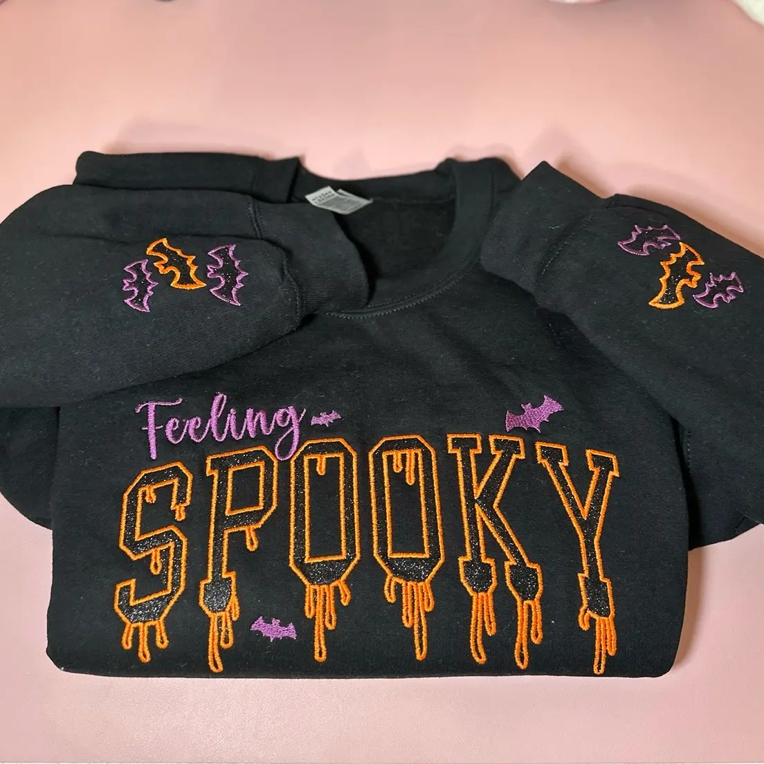 Feeling Spooky Black HTV Applique Long Sleeve Sweatshirt