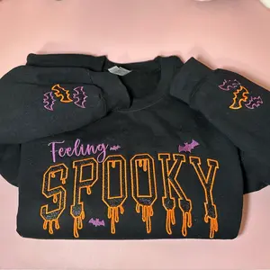 Feeling Spooky Black HTV Applique Long Sleeve Sweatshirt
