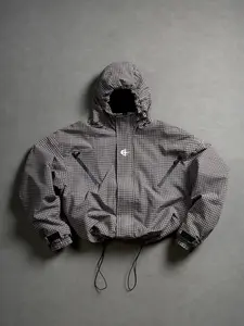 Vintage Geometric Hooded Jacket, Windproof Quick-Dry, Loose Fit, Casual Sportswear, Spring & Fall Outdoor Essential