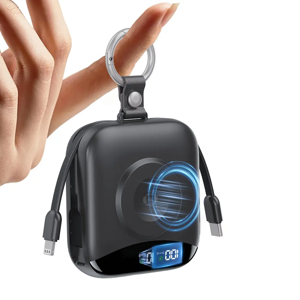 Viral TikTok Finds-10000mAh 22.5W Fast Charging Compact Mobile Chargeable Power Bank with USB-C & Lightning Cables, LED Display, Travel Keychain for Smartphone, iPhone 16/15/14/13/12, Apple Watch Ultra 2/Series 9-5/SE, Android Phones, Tablets Wireless Whi