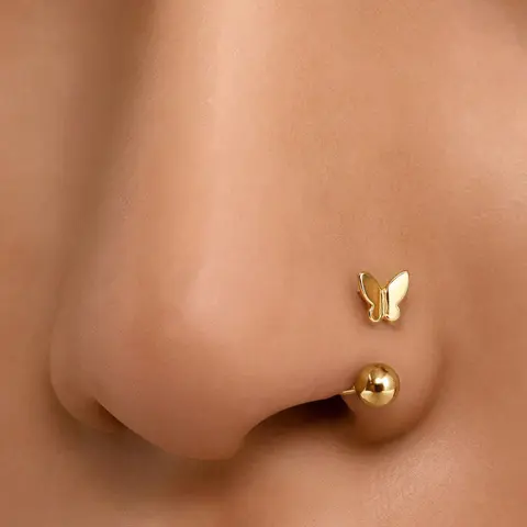 18K Gold Plated Butterfly Nose Ring, Hypoallergenic Lightweight Silver Color Nose Jewelry, Tragus and Cartilage Piercing Jewelry, Butterfly Pattern Jewelry, Helix Cartilage Piercing, Body Jewelry, Body Jewellery