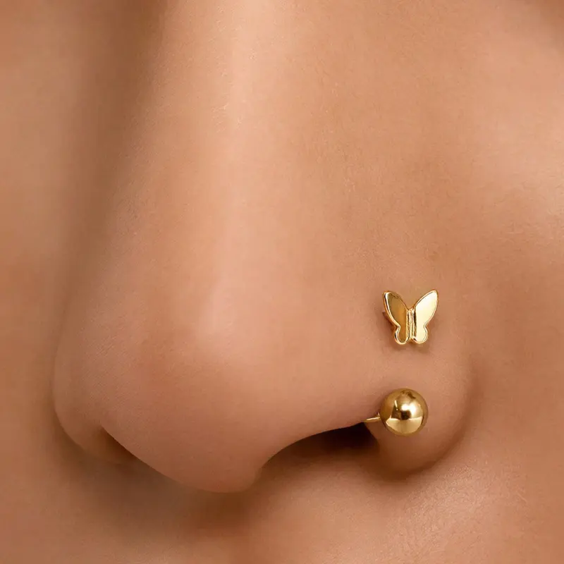 18K Gold Plated Butterfly Nose Ring, Hypoallergenic Lightweight Silver Color Nose Jewelry, Tragus and Cartilage Piercing Jewelry, Butterfly Pattern Jewelry, Helix Cartilage Piercing, Body Jewelry, Body Jewellery