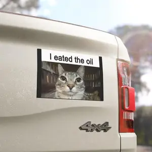 i eated the oil | Cat Meme Car Bumper MAGNET | Funny Gift, Cute Car Accessory Kitty Decal Decoration | Waterproof Vinyl Car Magnet