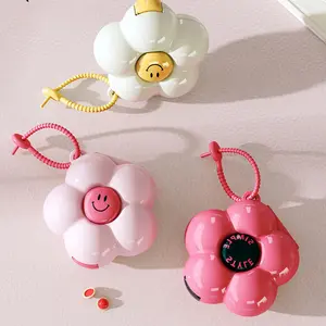 Flower Smiley Face Pill Box, Weekly and Daily Pill Box, with 6 Compartments, Convenient Storage Box, Travel Pill Box, Vitamin Storage Box, Medicine Organizer, for Wallet, Can Be Used as Bag Pendant