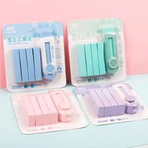 5 sliding extendable erasers, 1 soft and cute eraser, 4 replaceable cores, large push-pull pencil erasers that can be replaced, 4-color pink, purple and green erasers suitable for schools and offices, Office Stationery Supplies