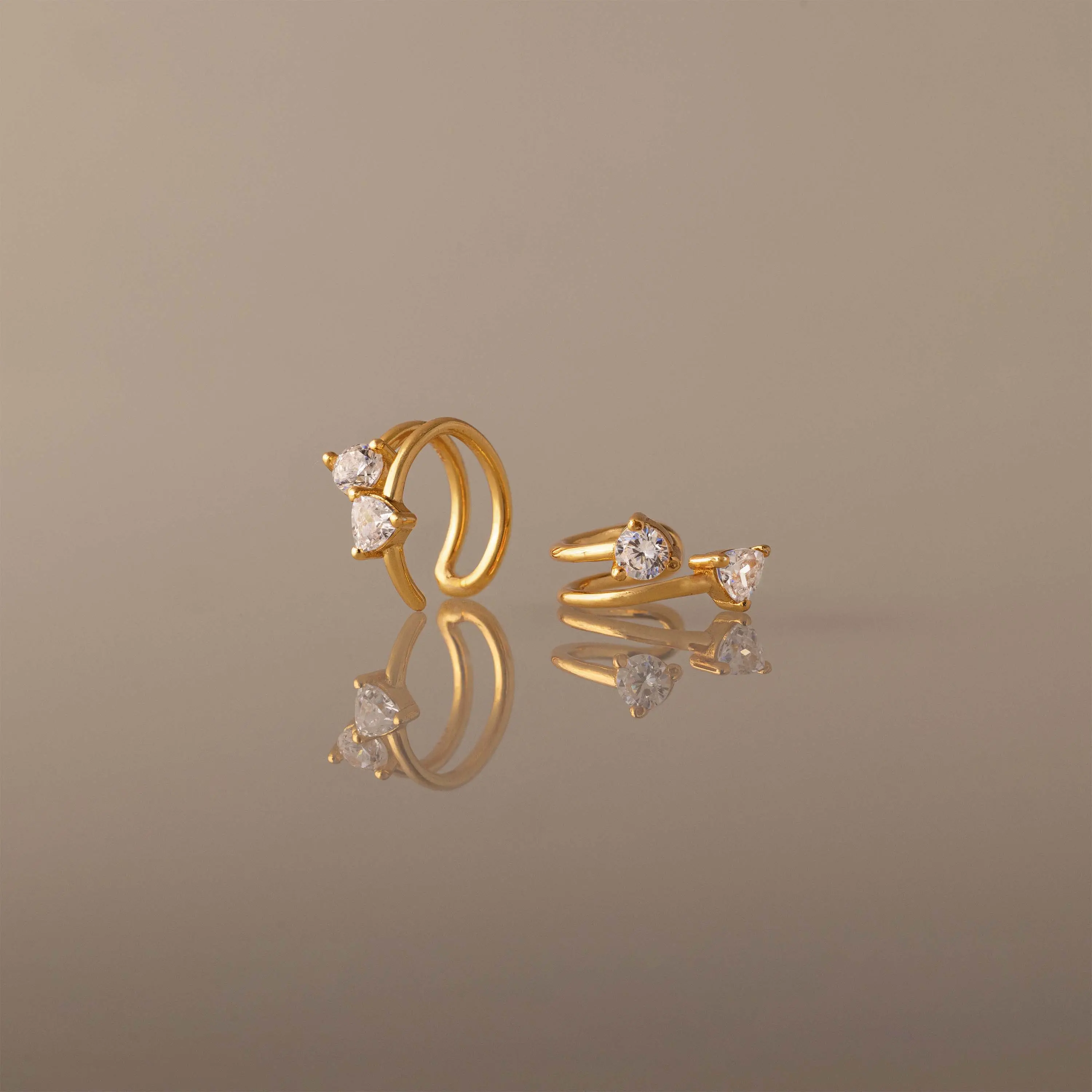 Duo Diamond Ear Cuffs by Caitlyn Minimalist - Dainty Geometric Double Hoop Cuff Earrings for Cartilage - Crystal Jewelry - Gift for Her