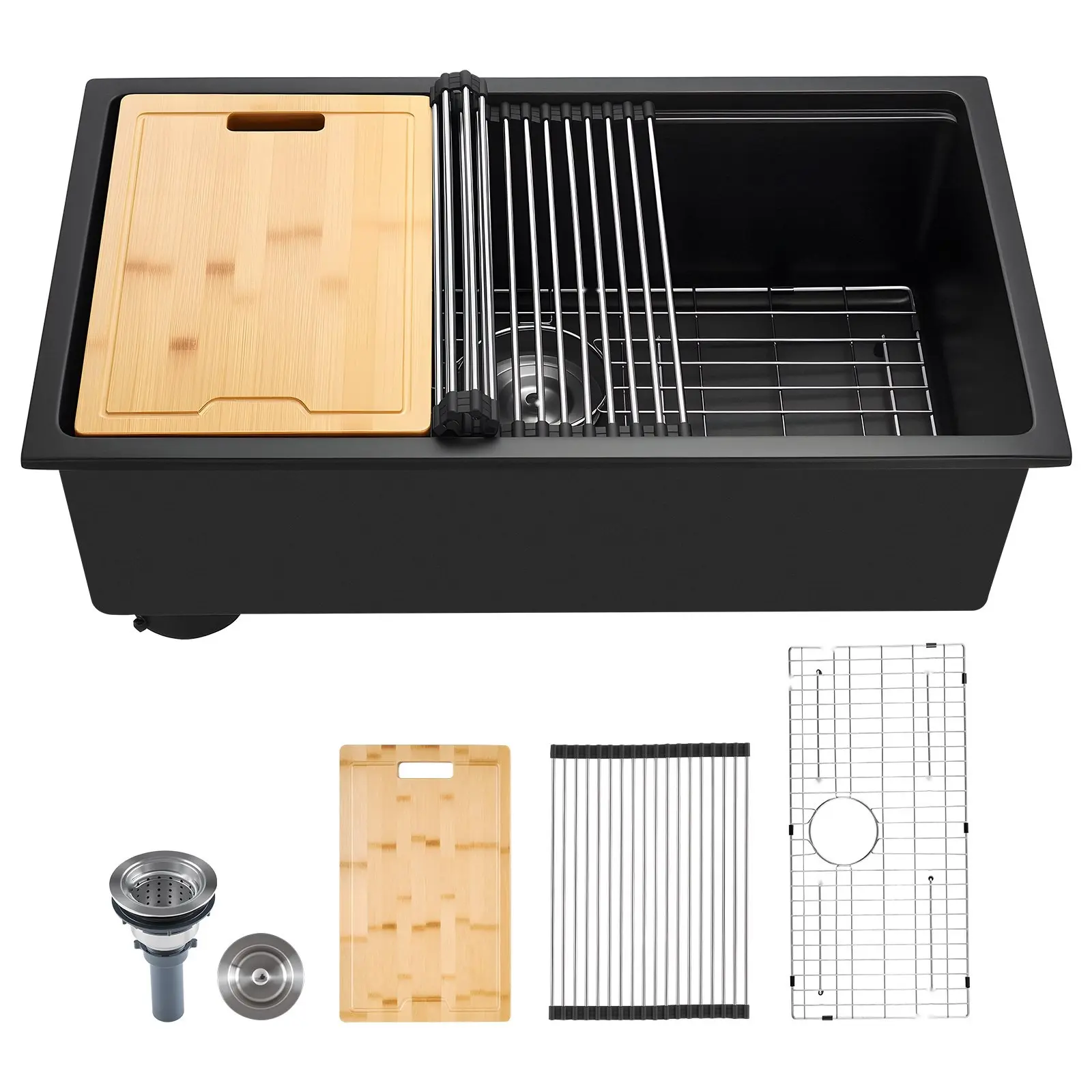 30 Inch Granite Kitchen Sink, Undermount Single Bowl Drop-In Basin for RV Bar, Durable, Stain-Resistant, Easy-Clean Surface, Heavy-Duty Construction, Fits Standard 30 Inch Cutout, Ideal for Camper, Motorhome, Mobile Home Kitchens
