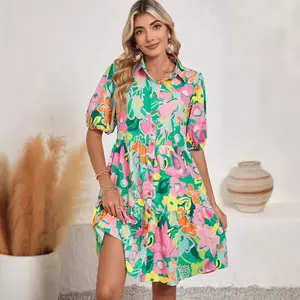 Sweet Spring & Summer Floral Babydoll Dress - Short Sleeve Collared Tiered Floral Print Dress | Chic Party Womenswear Piece | Great for Date Night & Picnic