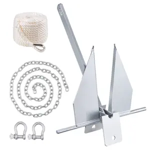 VEVOR Fluke Style Anchor Kit, 8.5 LBS Hot-Dipped Galvanized Steel Fluke Anchor with 7.9' Chain, 75' Rope and Two 0.4 Shackles, Marine Boat Anchor for Small Vessels Under 18', Seas, Rivers and Shores