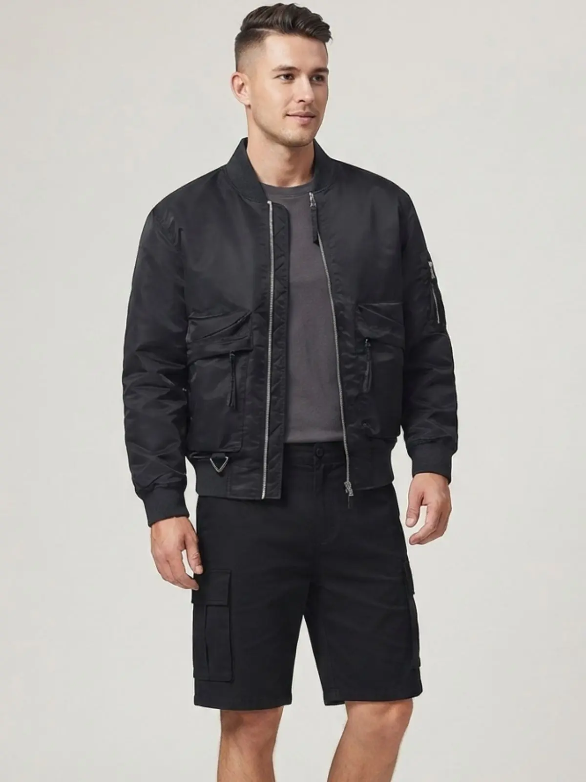 Men’s aviator jacket, lightweight zip-up baseball varsity jacket with multiple pockets, casual outerwear for spring and autumn