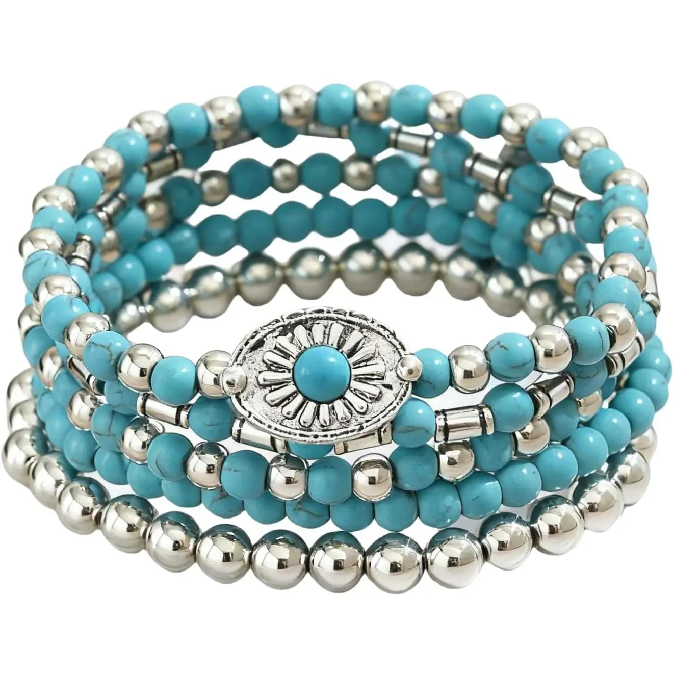 Western Turquoise Beaded Bracelet, Chic Stack Beaded Western Style for Country Concerts, Cowgirl Outfits & Boho Jewelry